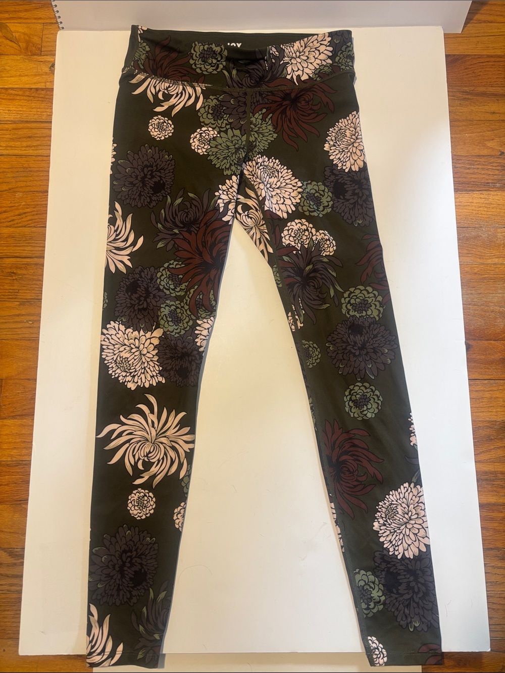 JoyLab Olive Floral Print Leggings with Blush and Burgundy Accents